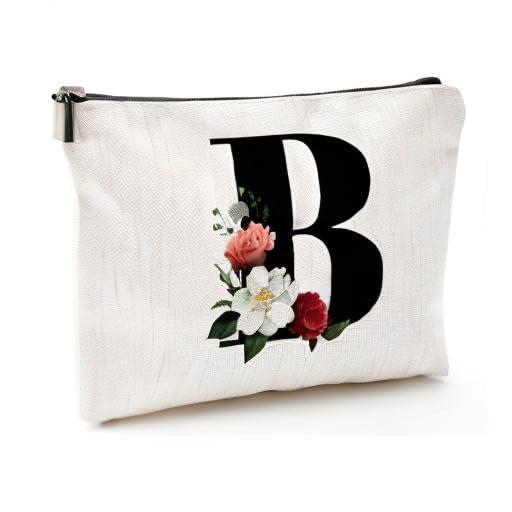 Gyflo Personalized Makeup Bag with Initials, Letter B Cosmetic Bag Toiletry Pouch A-Z Travel Make up Bag Monogram Toiletry Bag, Gifts for Women Teens Girls (B)