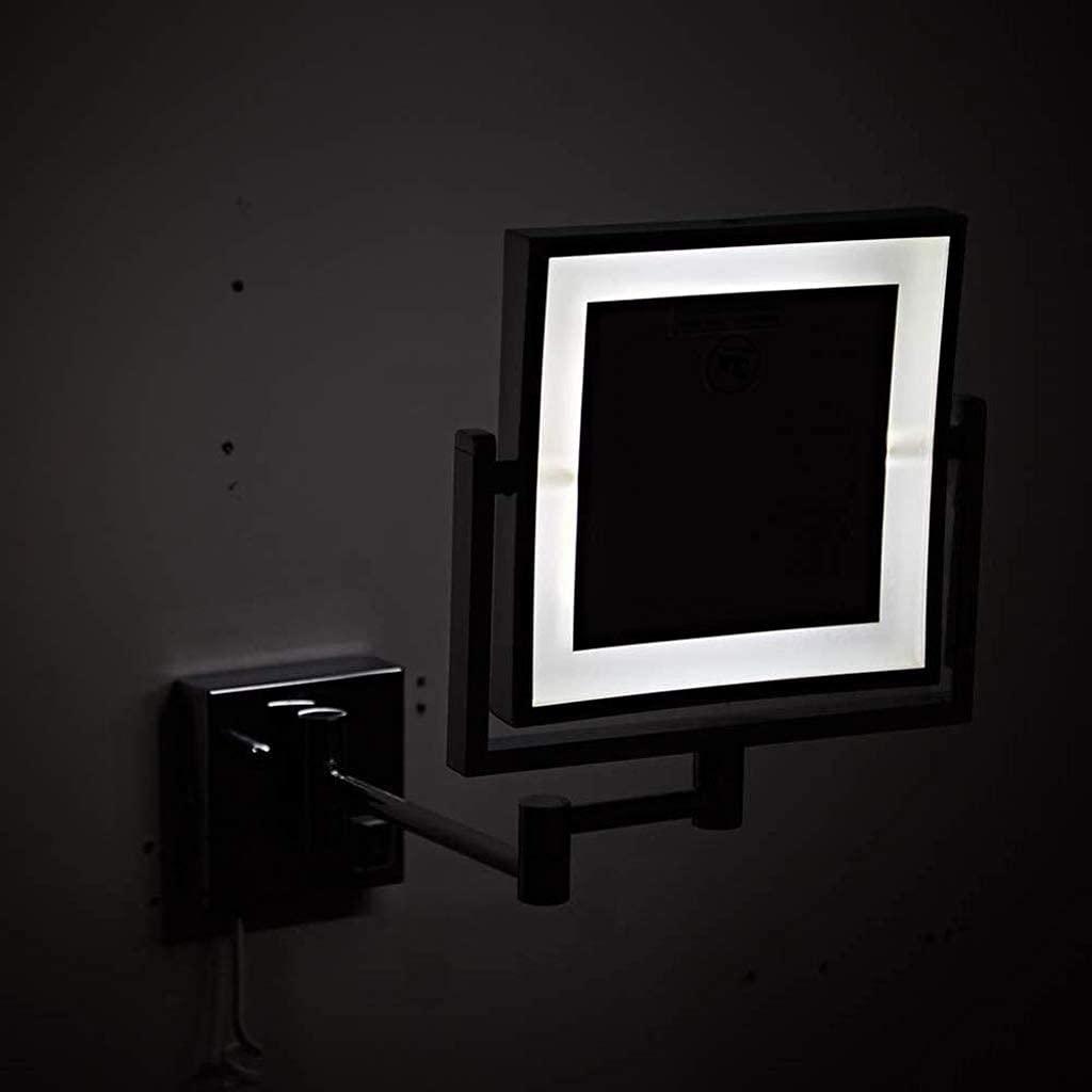 GANGEV GANGEV 8 Inch Bathroom Shaving Mirror Wall Mounted Square Vanity Mirror Gold Swivel 3X Magnification Two-Sided, with Plug