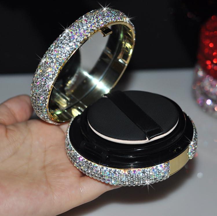 Daofaith Daofaith Bling Diamond Makeup Powder Empty Container, Cushion Foundation Case with Round Mirror, Air Cushion Puff Case, Foundation BB Cream Box -White