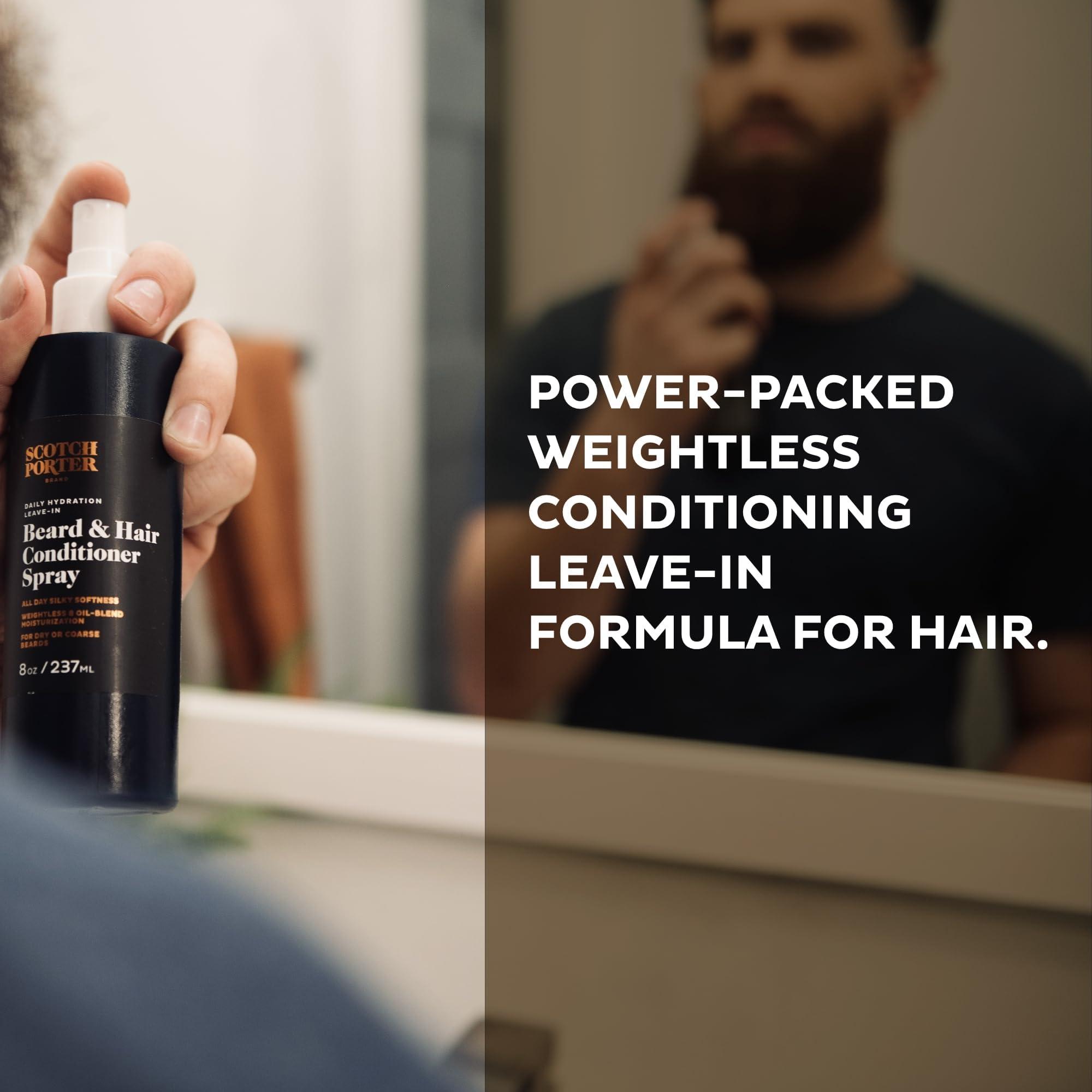 Scotch Porter Scotch Porter Leave-in Conditioner Spray for Men | Daily Hydration Leave-In Beard & Hair Conditioner Spray | Non-Toxic Ingredients, Free of Parabens, Sulfates & Silicones |8oz 2 Pack