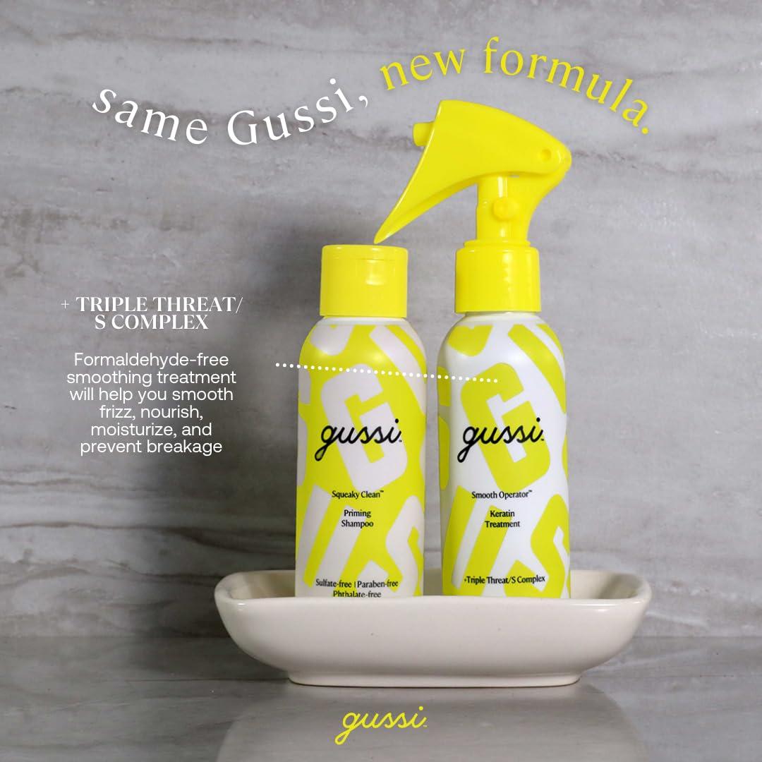 GUSSI HAIRCARE GUSSI HAIRCARE Keratin Treatment Kit - Hair Repair Treatment for Damaged or Frizzy Hair - 2.5 Fl Oz Conditioner - Includes Squeaky Clean Priming Shampoo