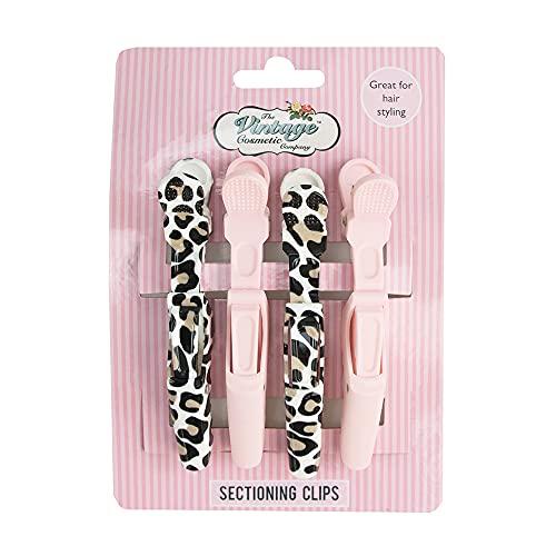 The Vintage Cosmetic Company The Vintage Cosmetic Company Sectioning Clips for Styling Comfortable Hold All Hair Types Leopard Print and Pink Design 4 Piece
