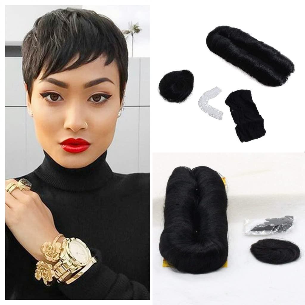 Cilava Black Human Hair 27 Piece Quick Weave Bump Hair with Free Closure,Short Hair Pieces For Black Women (1B)
