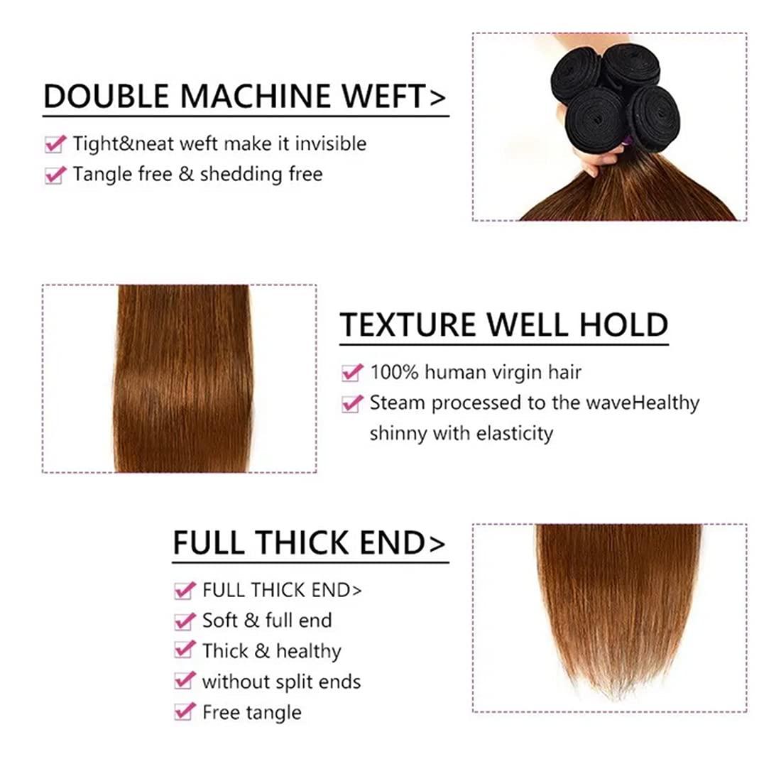 Beauty Forever Beauty Forever Malaysian Straight Hair 3bundles #FB30 Balayage Ombre Human Hair Weave, 10 12 14Inch Straight Bundles 3PCS Deals Virgin Hair Extensions