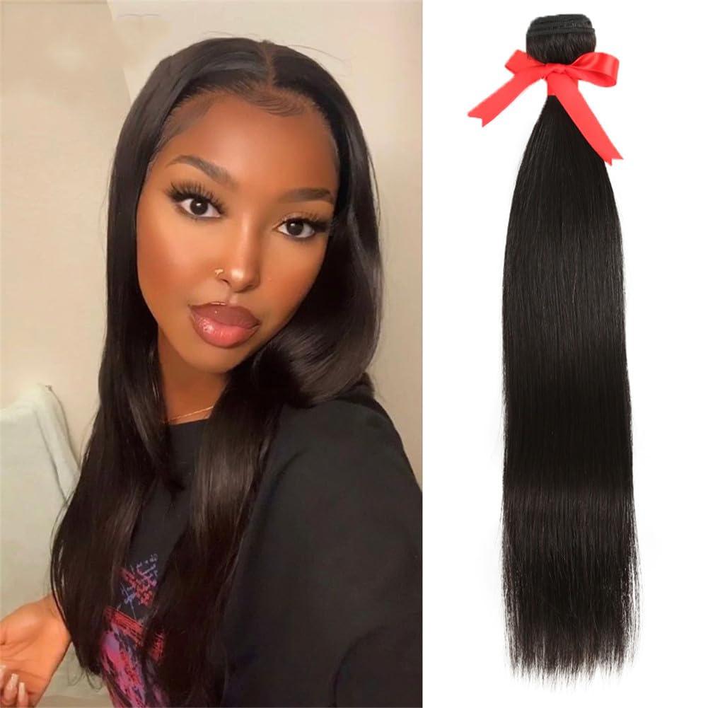 Youllyuu 30 Inch Human Hair Bundles For Women Straight Hair Extensions Single Bundles Natural Brazilian Hair Extensions NATURAL 14 14 14#8A