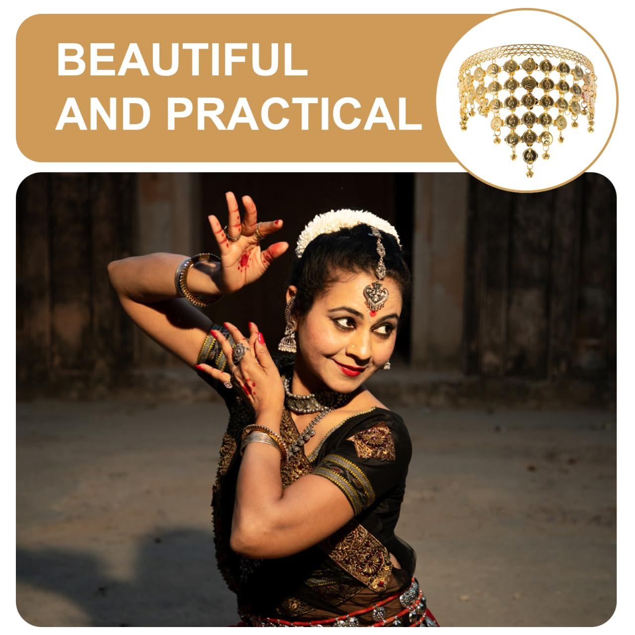 HANABASS HANABASS Belly Dancing Headband, Tribal Coined Headband Dance Hair Hoop Gypsy Jewelry with Bells and Coin Tassel Ornaments