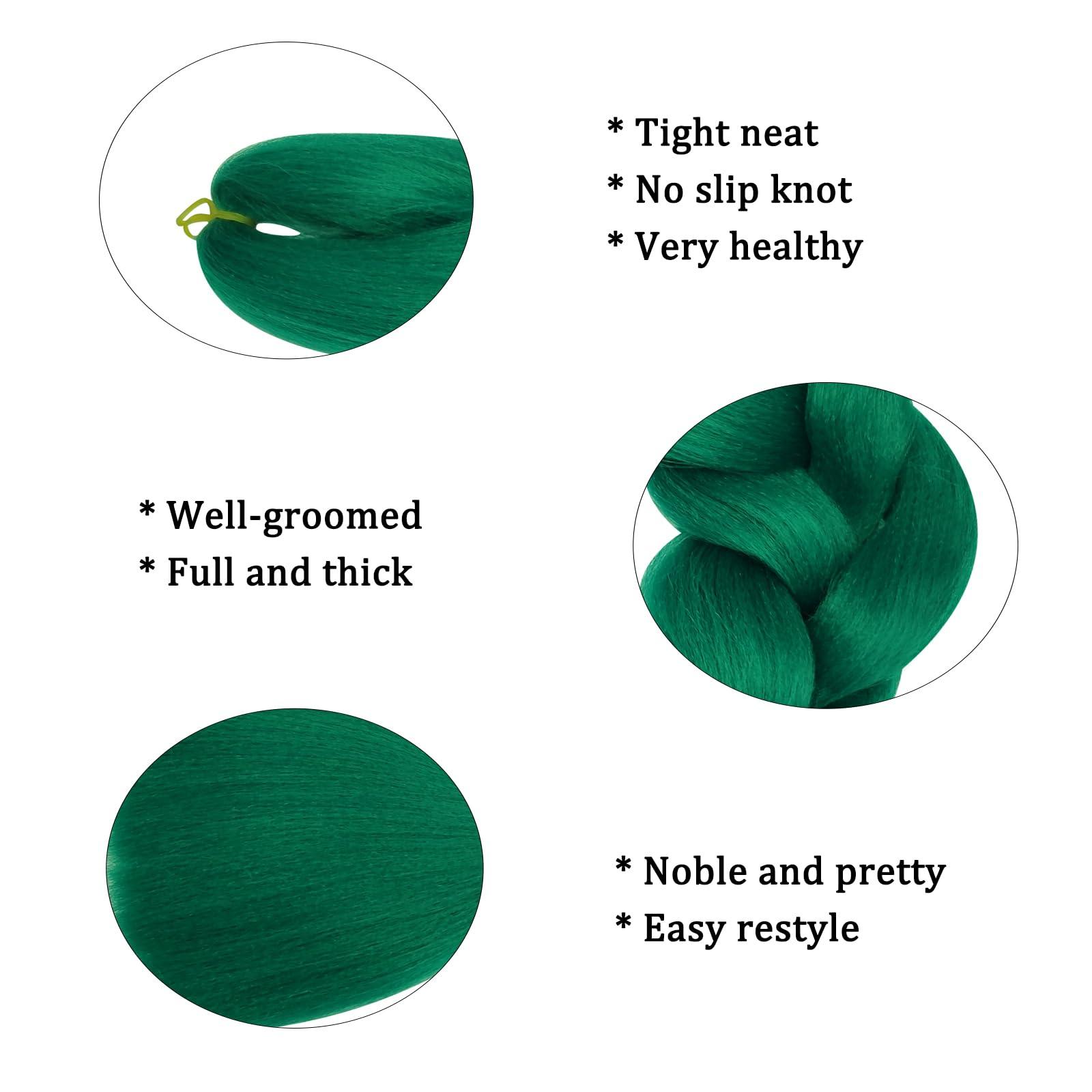 Herina Herina Dark Green Hair Extensions 3pcs Green Braiding Hair For Fake Braids High Temperature Jumbo Braiding Hair For Braids(3pcs/pack)