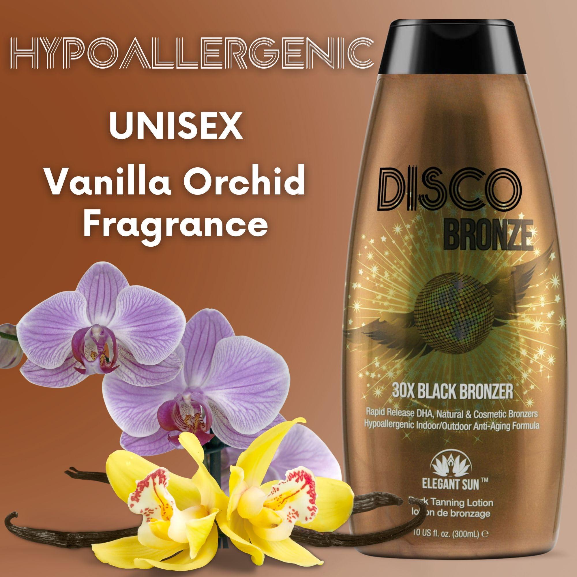 Elegant Sun Disco Bronze Tanning Bed Lotion with Self Tanner 30X DHA, Indoor Tanning Lotion Accelerator for Tanning Beds, Hypoallergenic Outdoor Bronzing Tanning Lotion to Get Dark Fast