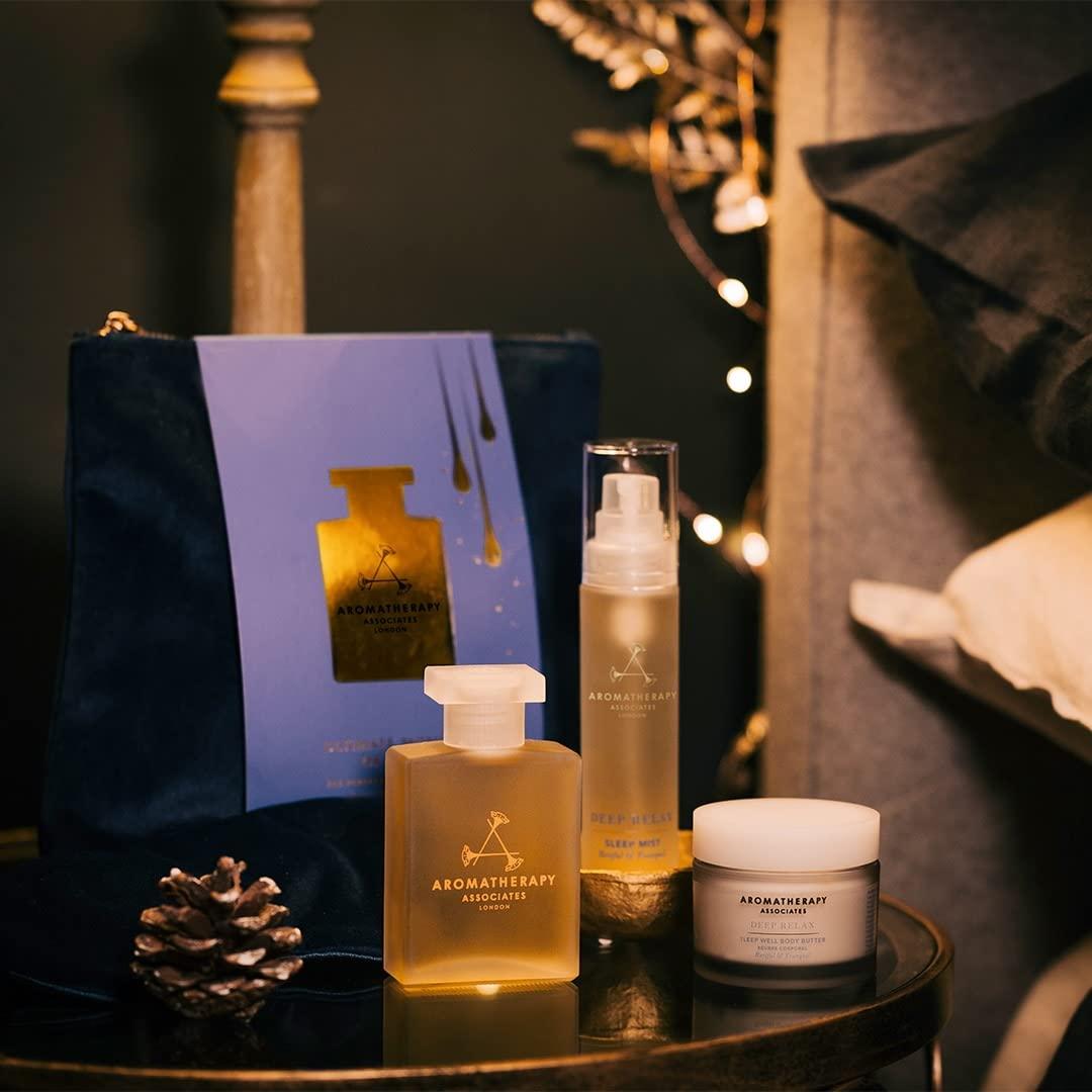 Aromatherapy Associates Aromatherapy Associates Ultimate Moment of Rest. Luxurious Holiday Gift Set Includes Deep Relax Bath and Shower Oil, Restful Mist, Body Butter and Eye Mask in a Velvet Bag (1 count)