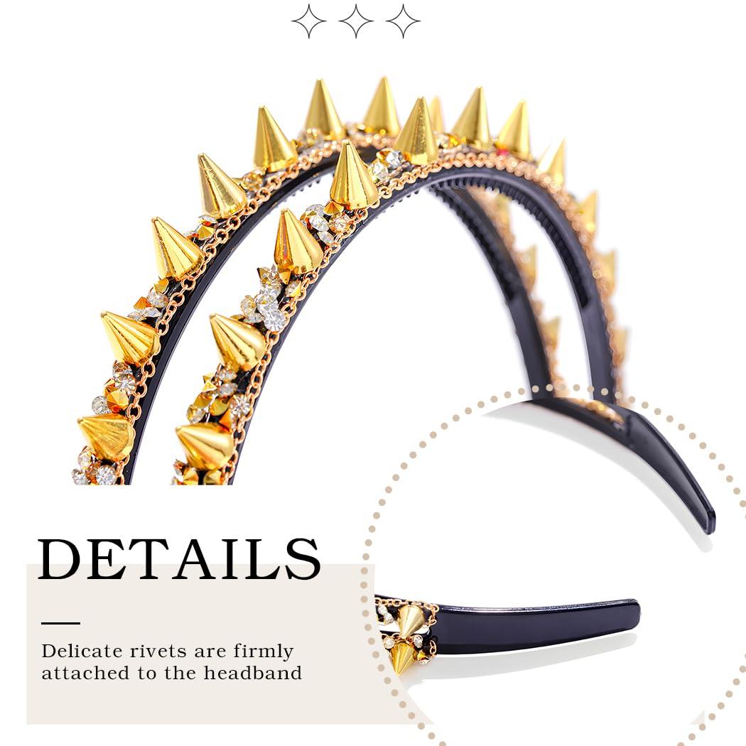 Generic Black Spiked Headband Punk Gothic Spiky Rivet Headbands For Women Rock Headwear Hair Hoop For Costume Party Accessories (Gold A)