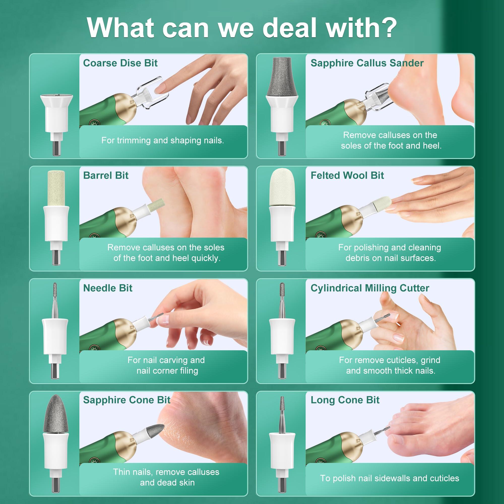 Eletorot Professional Manicure Pedicure Nail File Kit: Eletorot 8 in 1 Electric Nail File Set, Cordless Pedicure Tools for feet, 5 Speeds Manicure Set, Toe Nail Grinder Kit for Thick Nails