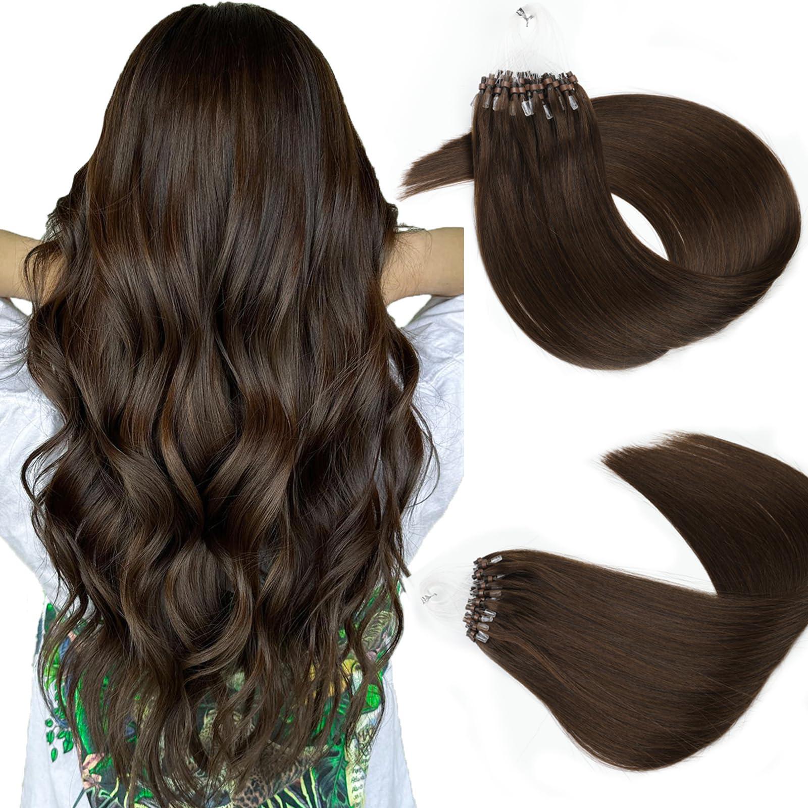 Eliysako Microlink Hair Extensions Human Hair 50g 20inch(#4) Chocolate Brown Micro Link Hair Extensions Human Hair Microbead Hair Extensions Microloop Hair Extensions Human Hair For Women