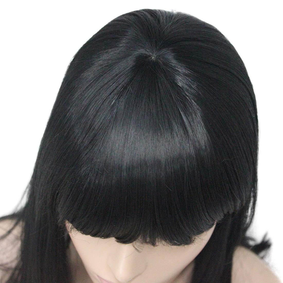 Lydell Lydell 14" Long Straight Wig Soft Heat Fiber Hair Cute Neat Bang Under Shoulder Full Wig (Black)