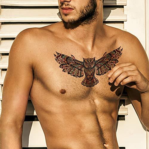 Fanoshon Fanoshon Large Owl Temporary Tattoos for Adult Men Teens, 4 Sheets Cool Chest and Back Fake Halloween Body Makeup Design Stickers Body Art Tattoos