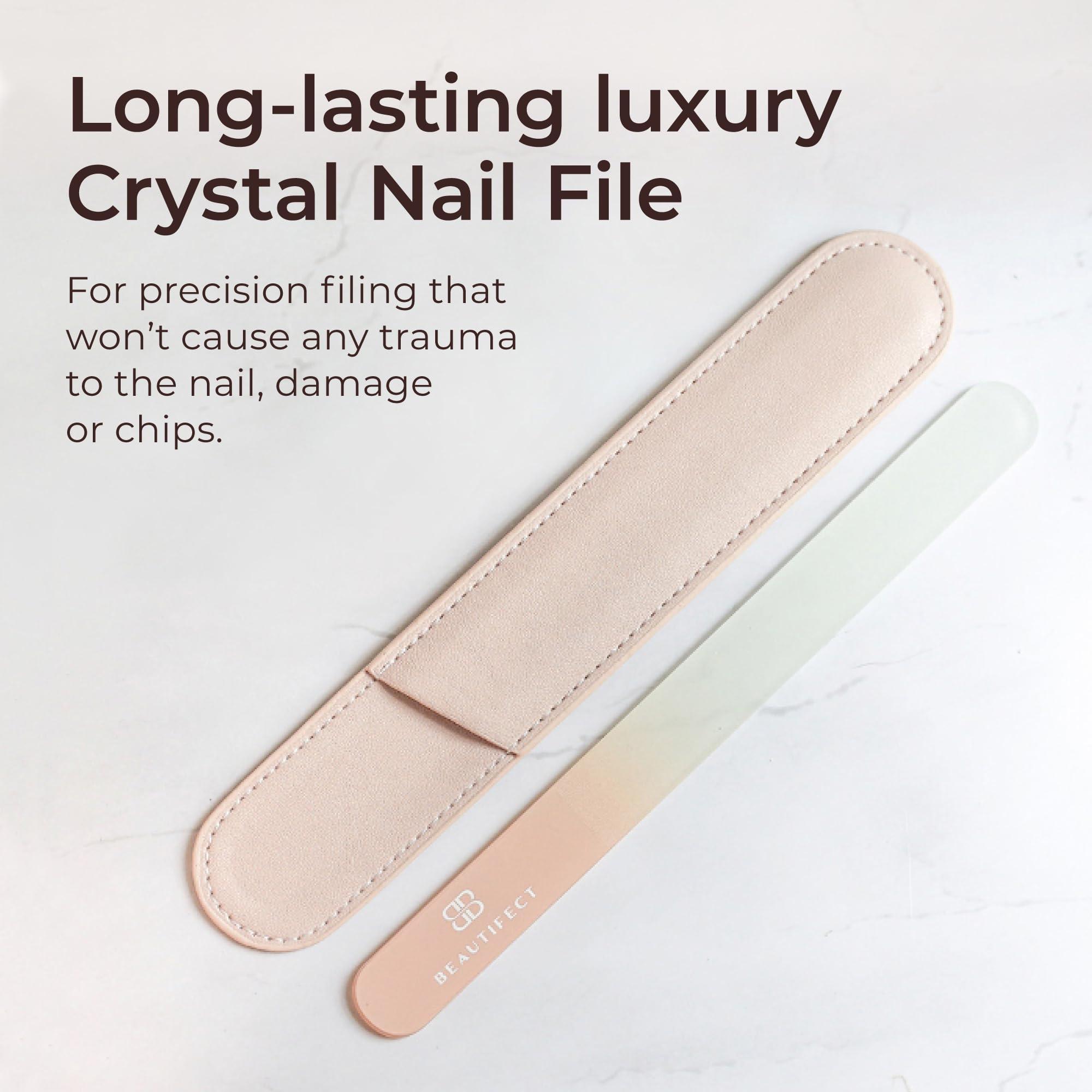 Beautifect Beautifect Crystal Nail File - Glass Nail File with Precision-Filling - Durable Tempered Glass Fingernail File - with Vegan Leather Storage Pouch - Glass File for Natural Nails and Manicures