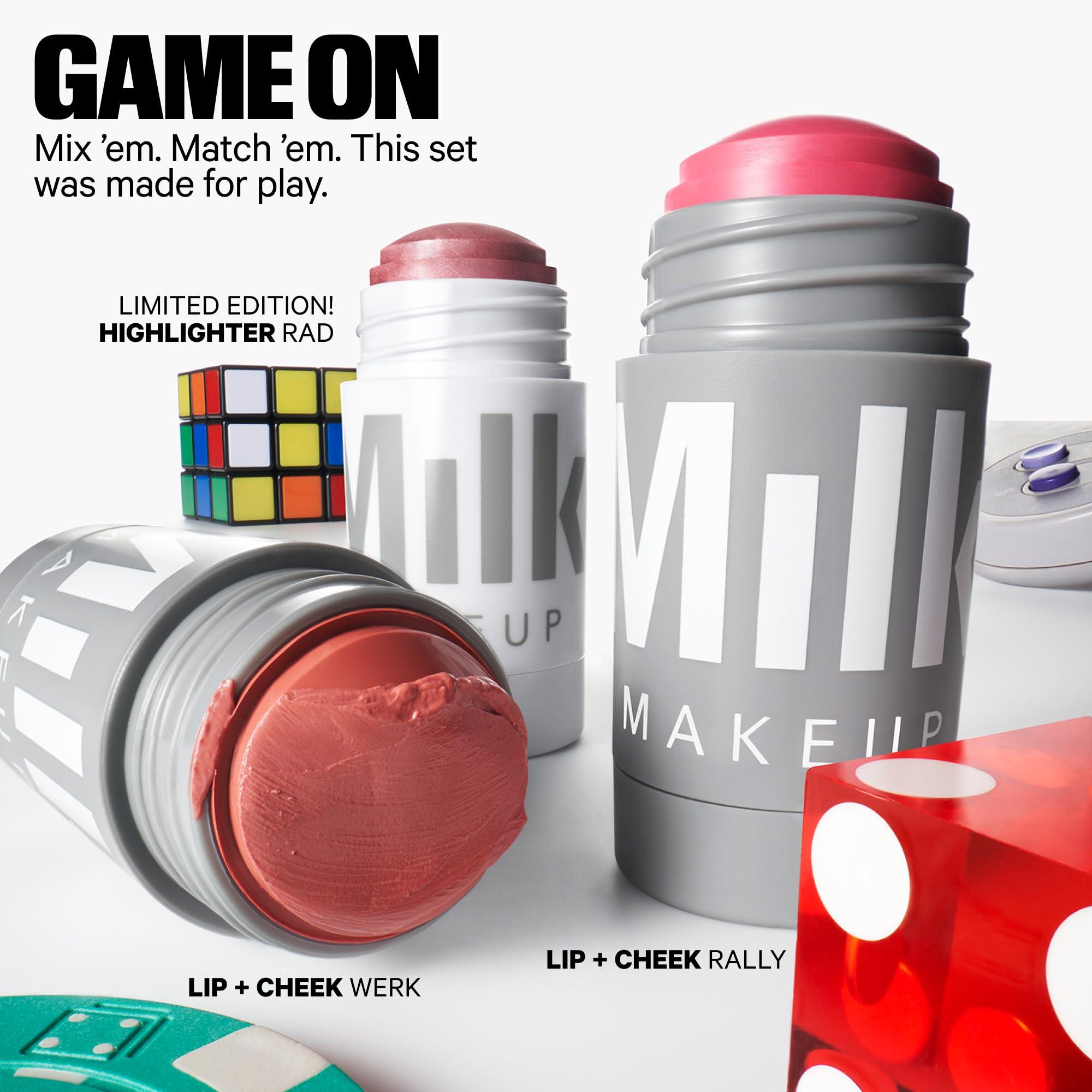 Milk Makeup Milk Makeup Sticks Party Mix - Includes 2 Full-Size Lip + Cheek Cream Blush and 1 Full-Size Highlighter - Easy to Apply - 1,000 Swipes in Every Stick - Vegan, Cruelty Free