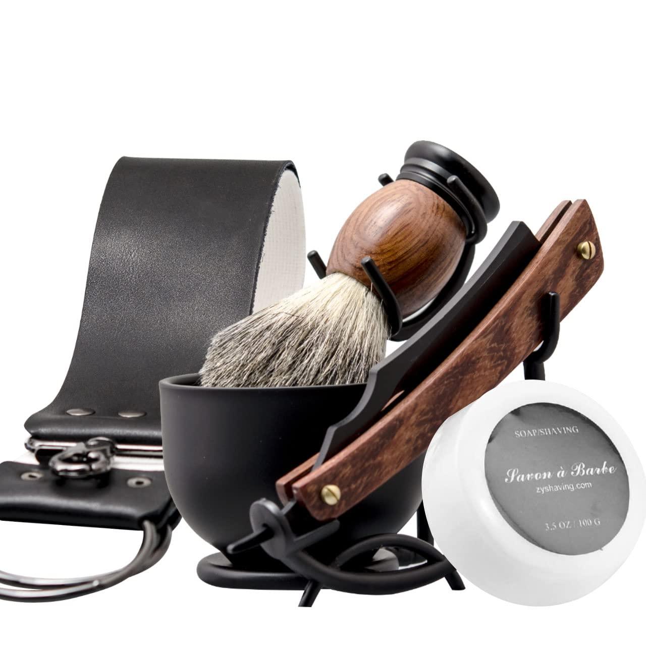 Grandslam Grandslam Shaving Straight Razor Kit, Steel Cutthroat Straight Razor With Leather Strop, Shaving Brush, Stainless Steel Shaving Bowl and Stand, Shaving Soap, Gift for Men