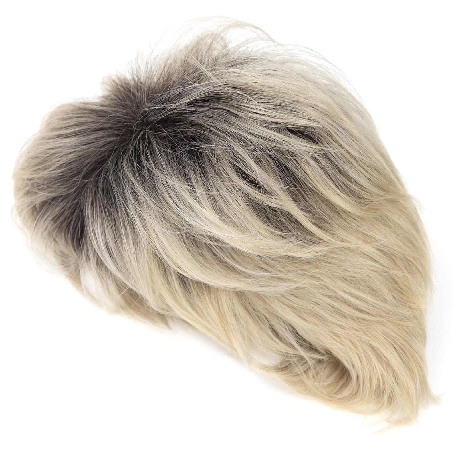 Happy Cherry Happy Cherry Human Hair Wigs with Bangs Blonde Short Wigs for White Women Layered Shaggy Synthetic Wig Mom Wigs Ombre Hair Wigs with Cap Comb