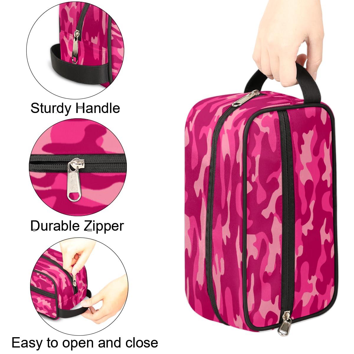 Pardick Pink Camo Camouflage Pattern Travel Toiletry Bag for Women Men Lightweight Cosmetic Makeup Bag Organizer Waterproof Shaving Bag Dopp Kit with Large Capacity for Toiletries and Shaving Accessories