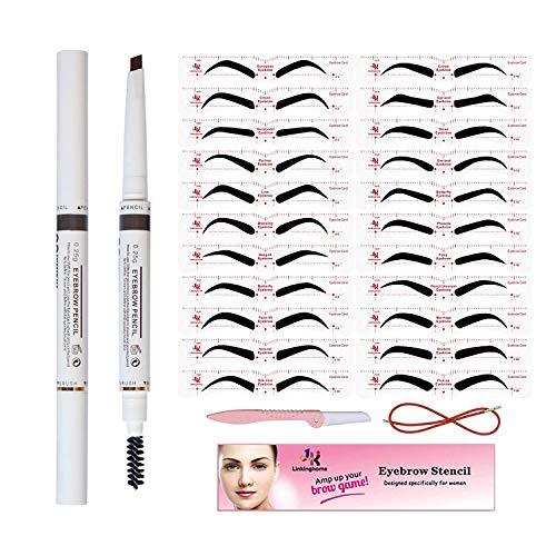 Linkinghome Eyebrow Stencils & Eyebrow Pencil, 30 Eyebrow Shaper Kit, Reusable Eyebrow Template With Strap & Eyebrow Razor, Waterproof Eyebrow Pen, 3 Minutes Makeup, Suitable for 98%