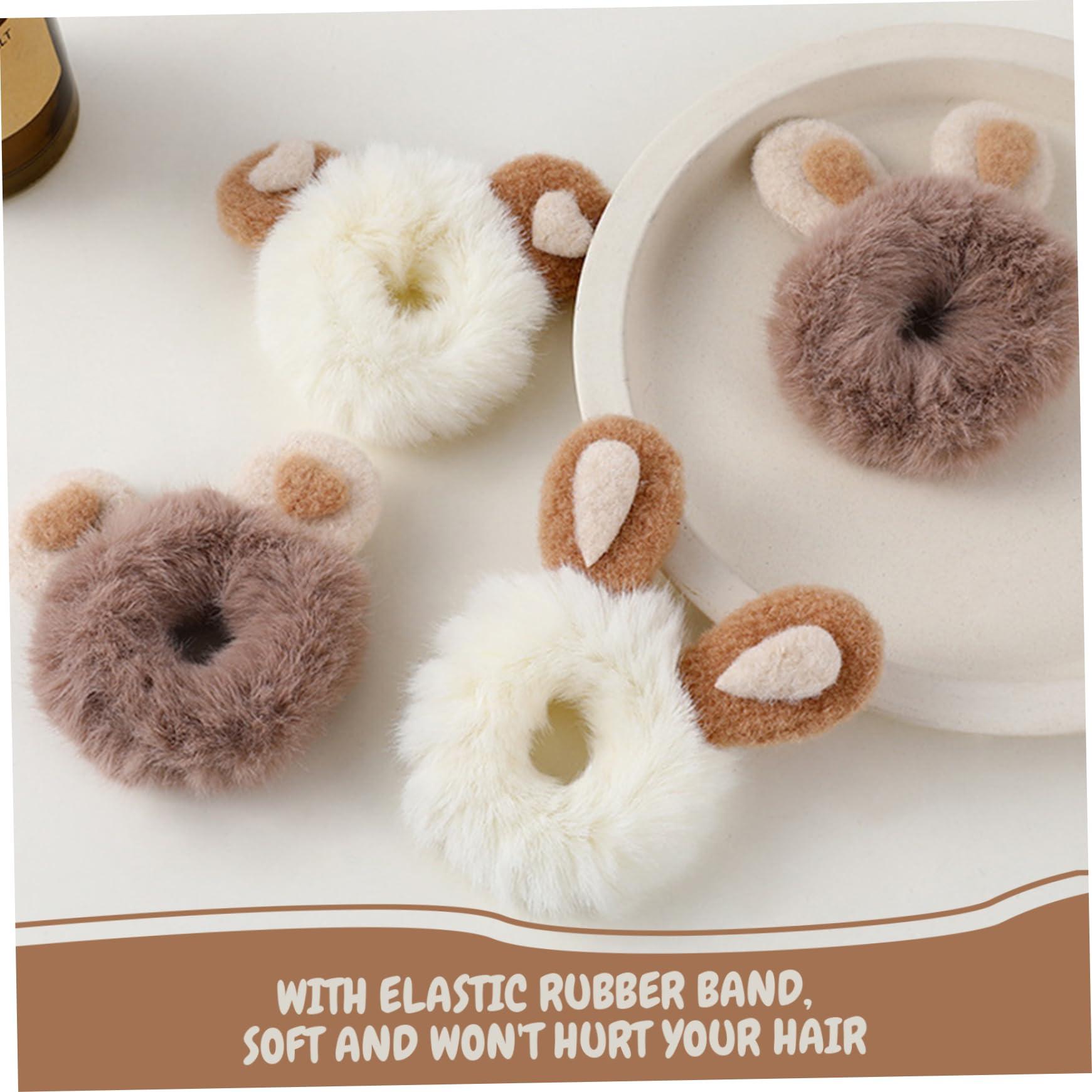 Hperu 4PCS Cute Scrunchies,Scrunchies for Girls Elastic Fluffy Scrunchies Rabbit/Bear Ear Cute Scrunchies Plush Fluffy Hair Ties Portable Thick Hair Bobbles