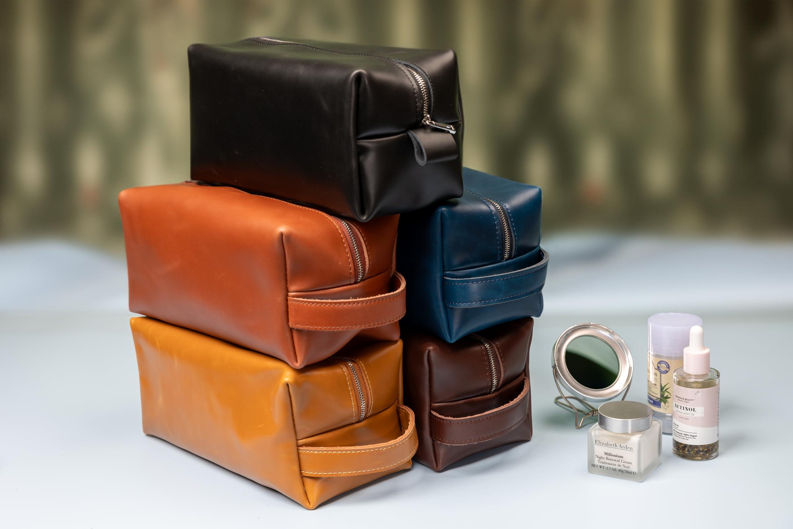 Generic Personalized Leather Toiletry Bag for Men | Dopp Kit Gift with Monogram Option | Custom Engraved Leather Travel Accessory for Groomsmen Father Dad (Black, Large (8\" * 4\" * 4\"))