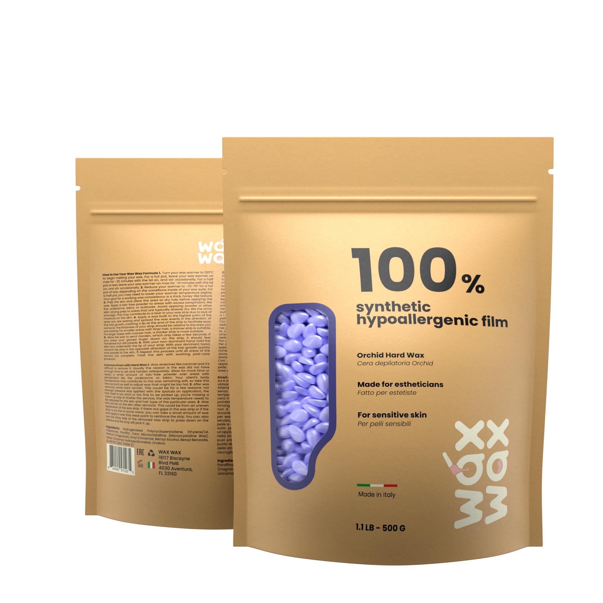 Wax Wax Wax Wax - Hard Wax Beads (1.1lb/500g) - Hypoallergenic & Natural Polymer - Pain-Free, Low Temperature, No Strips Required, Hair Growth Prevention & Easy to Remove. (Orchid - Hypoallergenic)