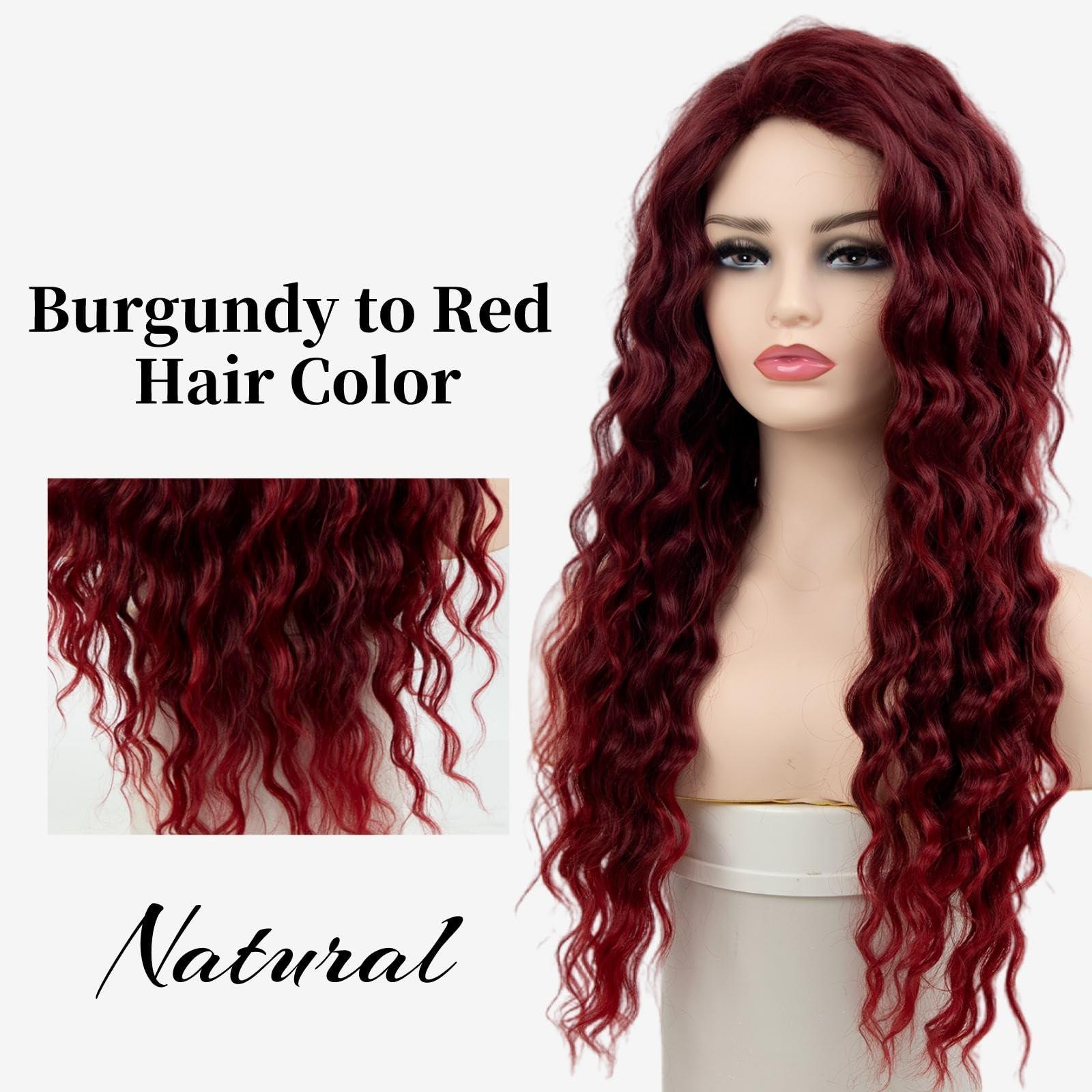 Fencca Fencca Burgundy Long Curly Wigs for Women Heat Synthetic Wig Wine Red Wavy Long Curly Hair Wig