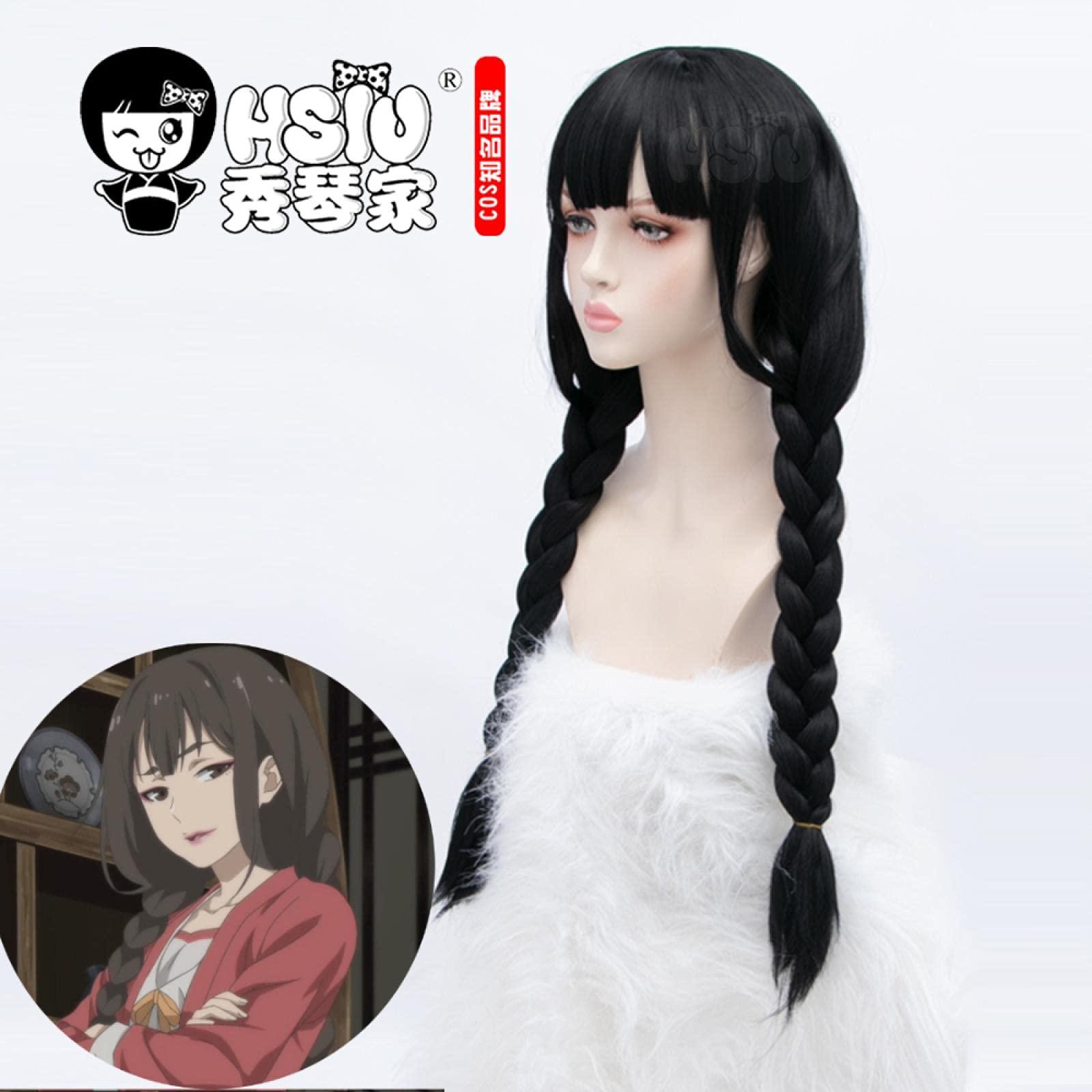 ESPADE brand hundred demon spectrum tao yao cosplay wig ancient Chinese style black double ponytail long hair Fiber synthetic Hair Coser Wig