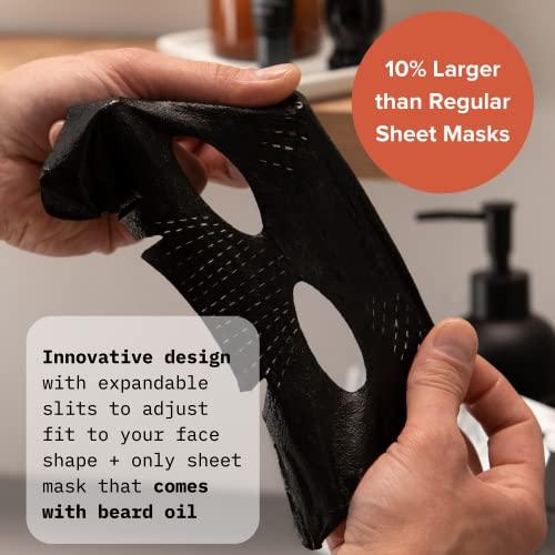 Cardon Cardon Face Mask for Bearded Men | Korean Sheet Mask for Men | Bamboo Charcoal Facial Mask and Beard Oil | 4-Pack