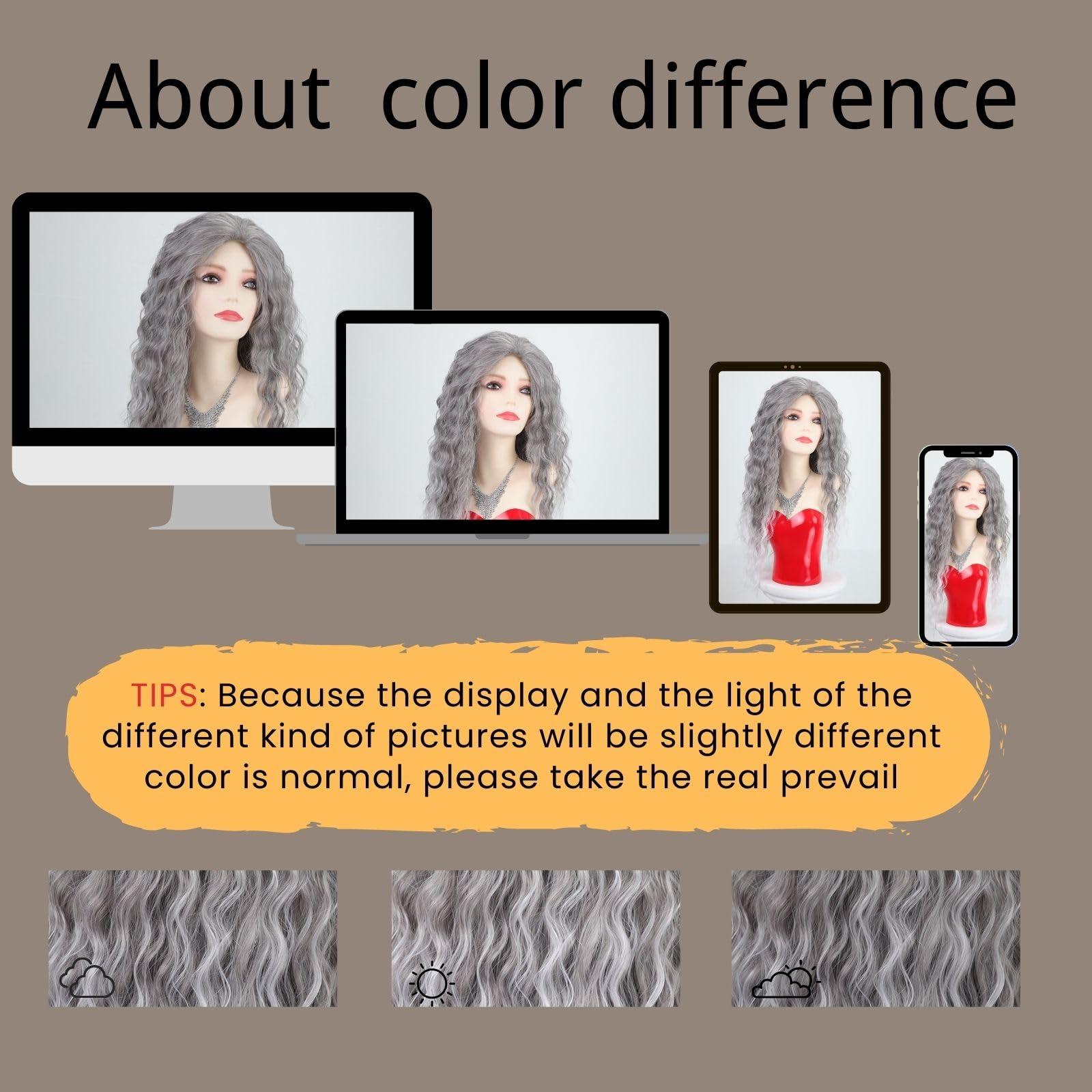 Fencca Fencca Grey Long Curly Wig Synthetic Mixed Gray Wave Curly Wigs for Women Free Part Full Curly Wig Layered Long Wavy Grey Wig