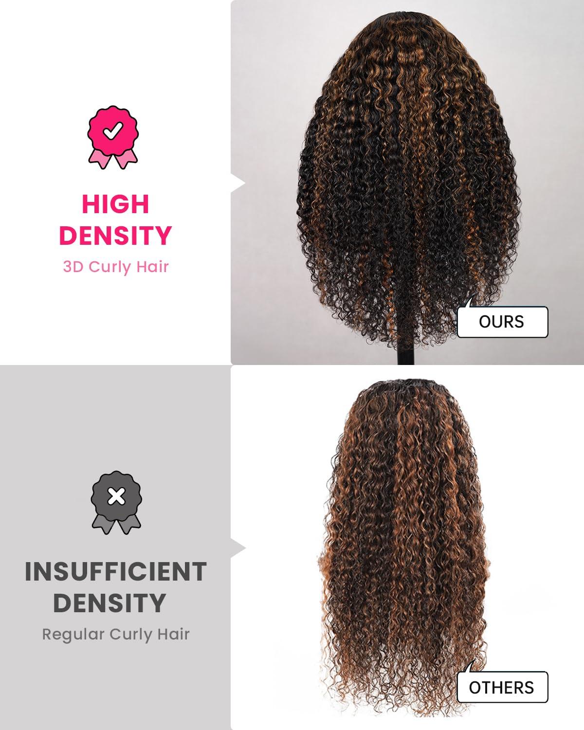 MEGALOOK MEGALOOK V Part Wig Human Hair Highlight Wig 12A Deep Curly Wig Human Hair 180% Density Half Wigs for Women Glueless U Part Wig with Clip Beginner Friendly No Sew In No Glue 18 Inch FB30#