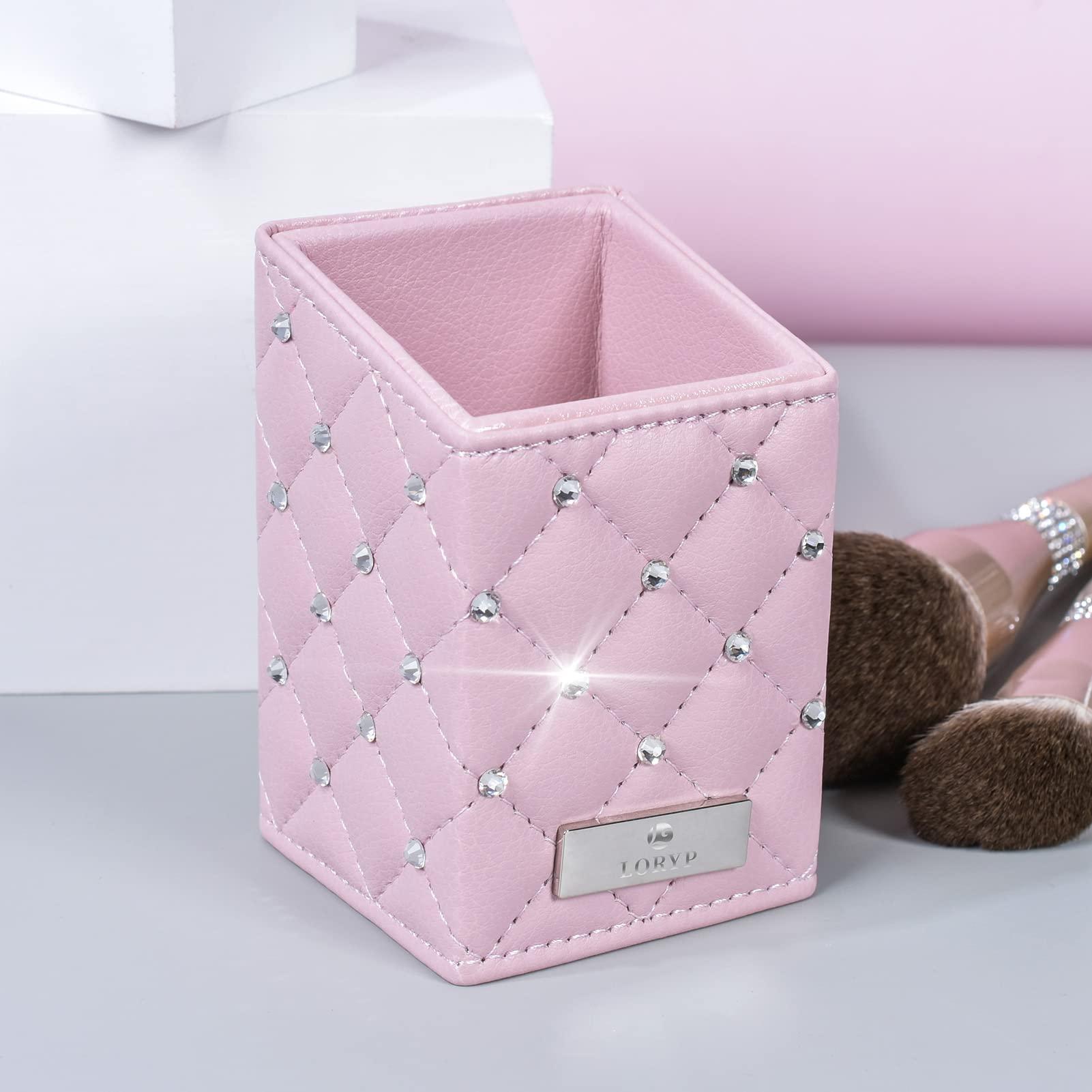 LORYP LORYP Black Makeup Brushes 2Pcs Duo End Foundation Powder Brush Set with Makeup Brush Holder Crystal