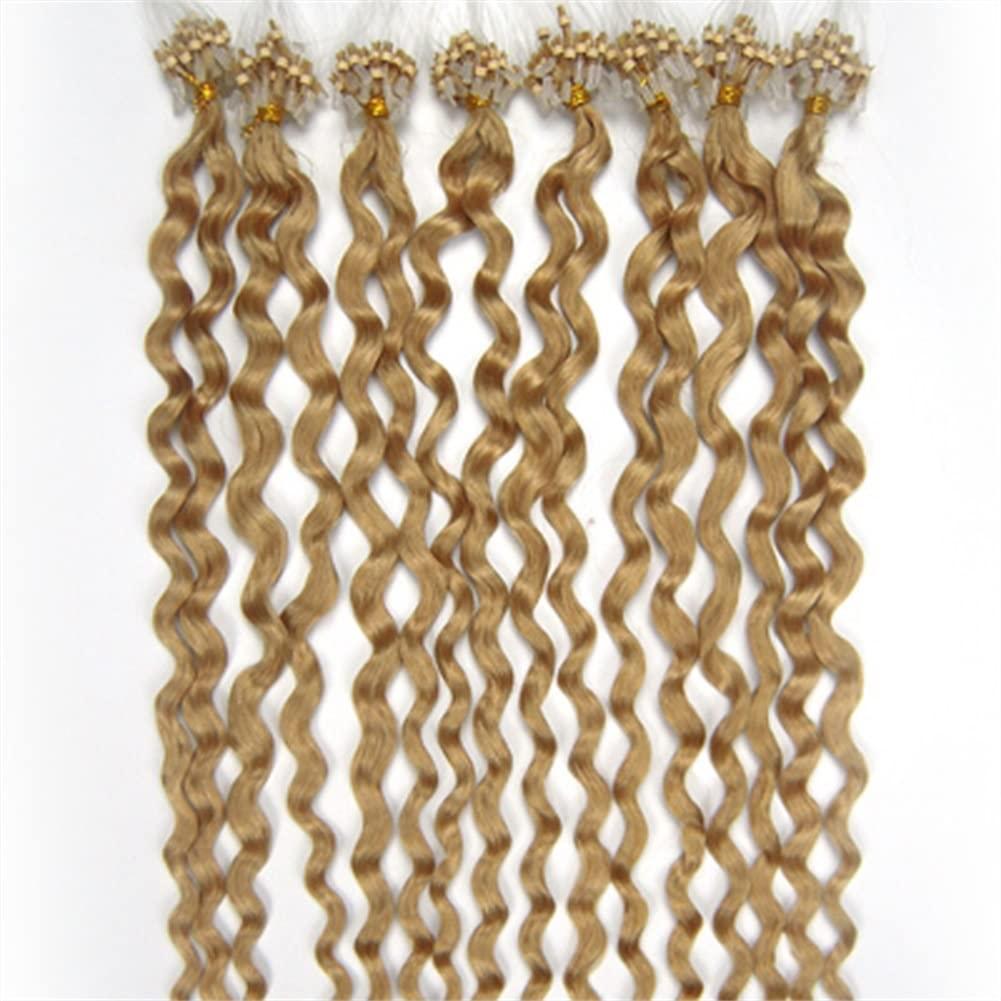 Yotty Micro Ring Link Hair Extensions Invisible Micro Ring Beads Loop Tip Remy Human Hair Curly Golden Blonde 20inch 100s