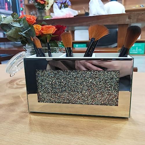 Vuidding Glitter Silver Mirror Diamond Filled Makeup Brush Holder
