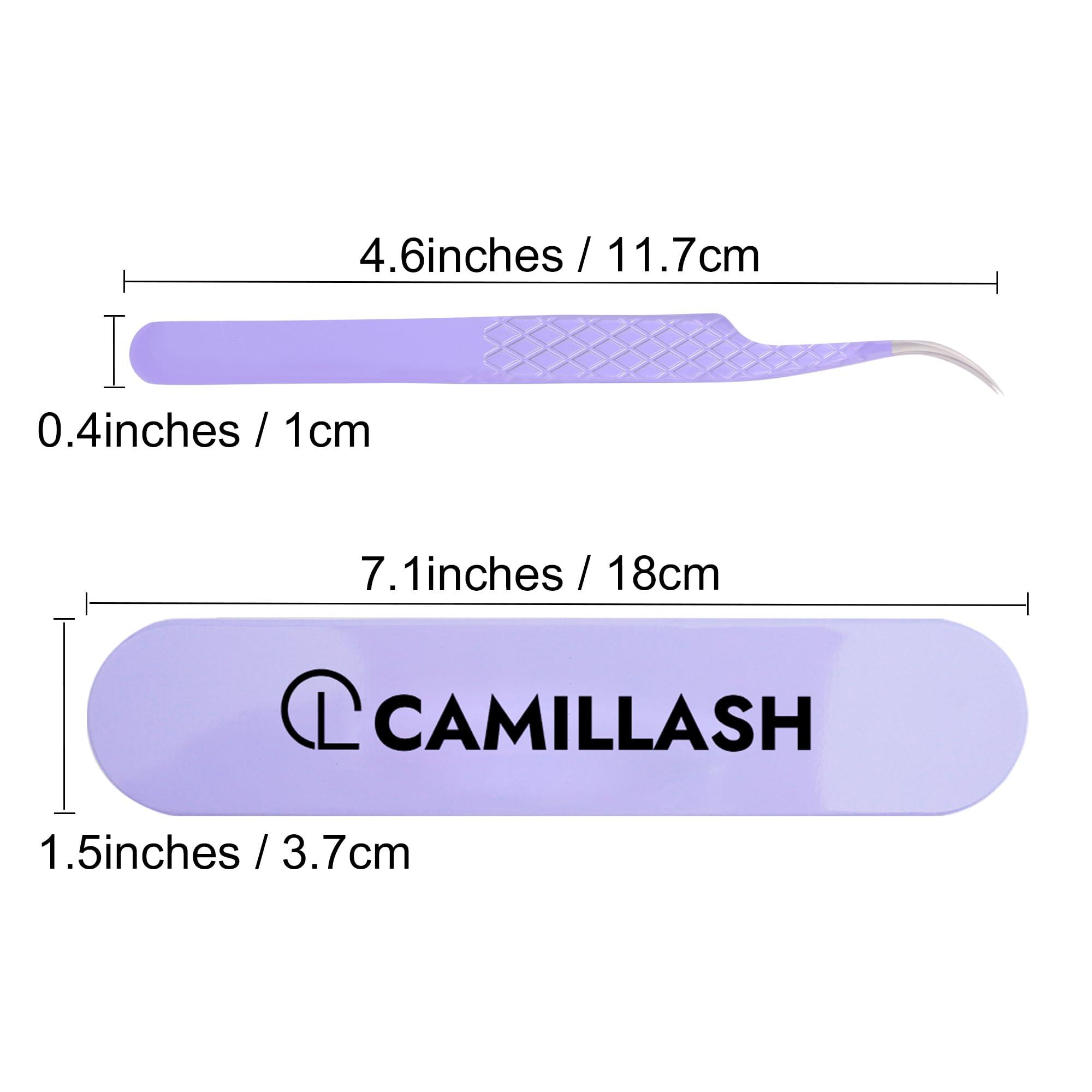 CL CAMILLASH Fiber Tip Lash Tweezers For Eyelash Extension Tweezers Professional Artist Tech Work Kit Tools,Best Volume Eyelash Lashes Extensions Purple Tweezers Precision Supplies(Curved)