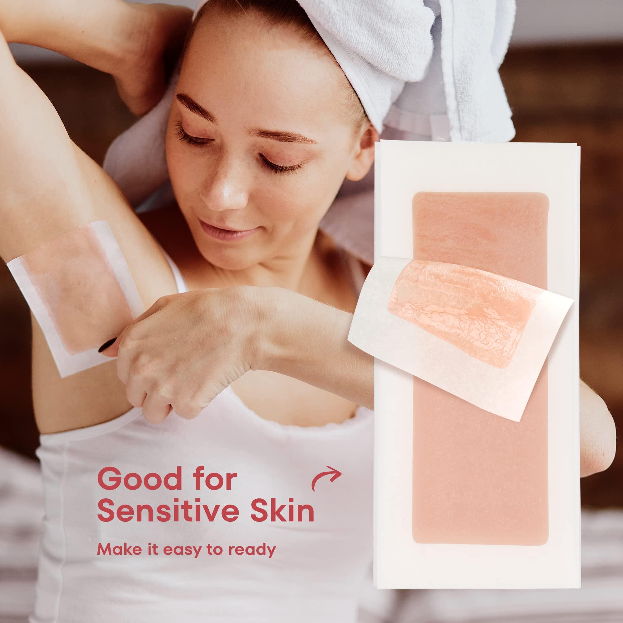 irreshine Wax Strips Hair Removal for Women: Natural Home & Travel Brazilian Body Waxing Strip for Bikini Armpit Leg - Vegan & Sensitive Skin Friendly, 40 Ct With Wipes