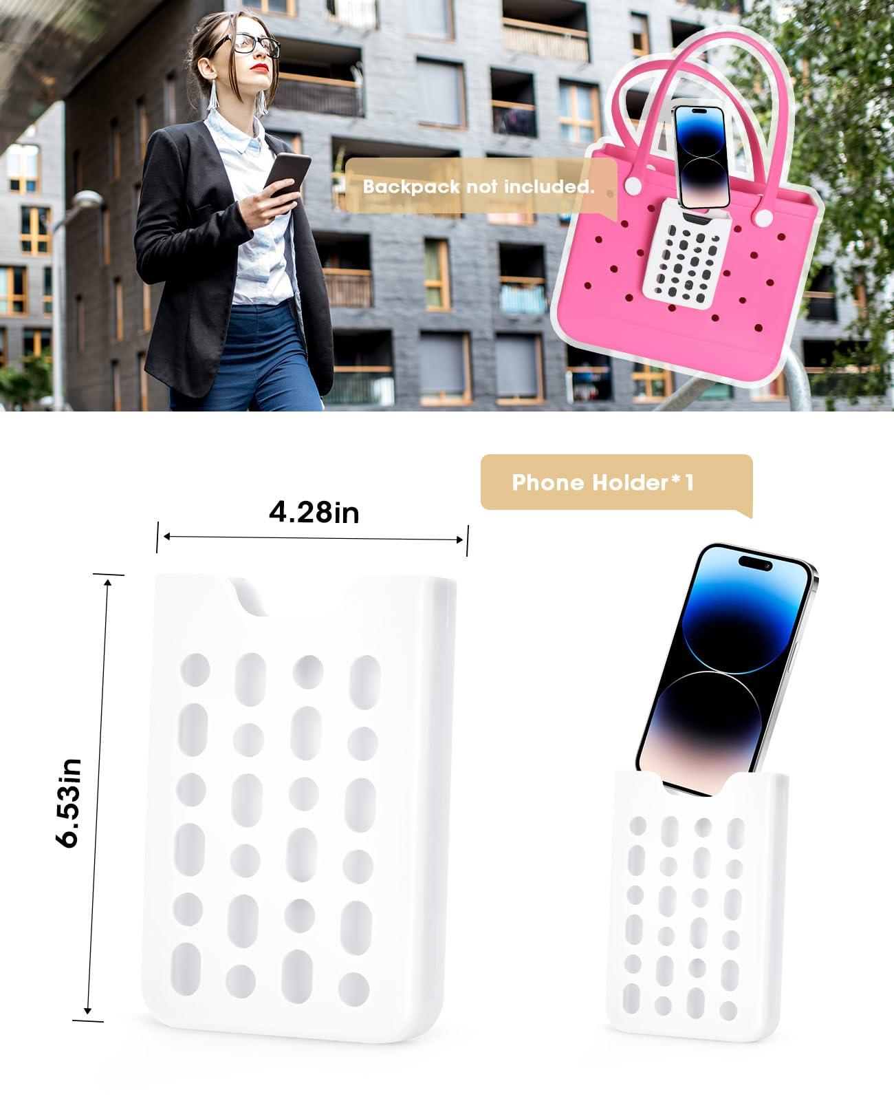 Onism Onism Accessories Set for Bogg Bag, with Silicone Phone Holder, 2 Clear Toiletry Bag and 6 Hooks Compatible with Bog Bags, White