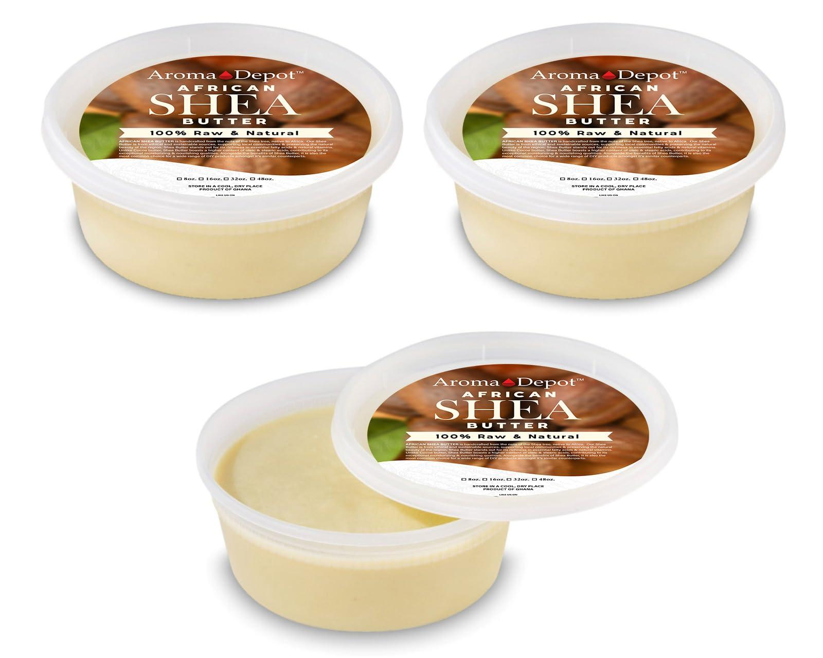 Aroma Depot Raw African Shea Butter 8 oz. Container Ivory/White Grade A 100% Pure Natural Unrefined Fresh Moisturizing. Ideal for Dry and Cracked Skin. Can be use in Body, Hair and Face. (3 PACK)