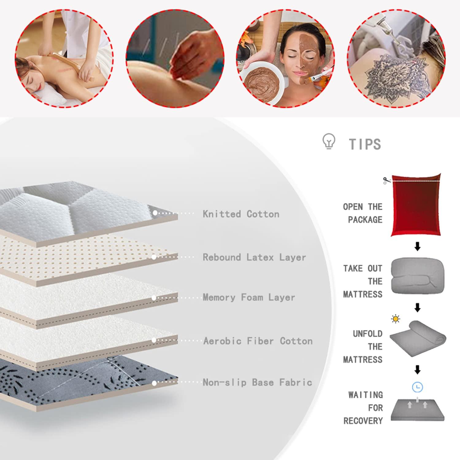 NinthAvenue Basics Beauty Couch Mattress Topper Trapezoidal Head Massage Table Mattress Without Bed Spa Bed Memory Foam Mattress Pad with Elastic Bands with Breathing Hole 5cm Thick,Fish,70x185cm