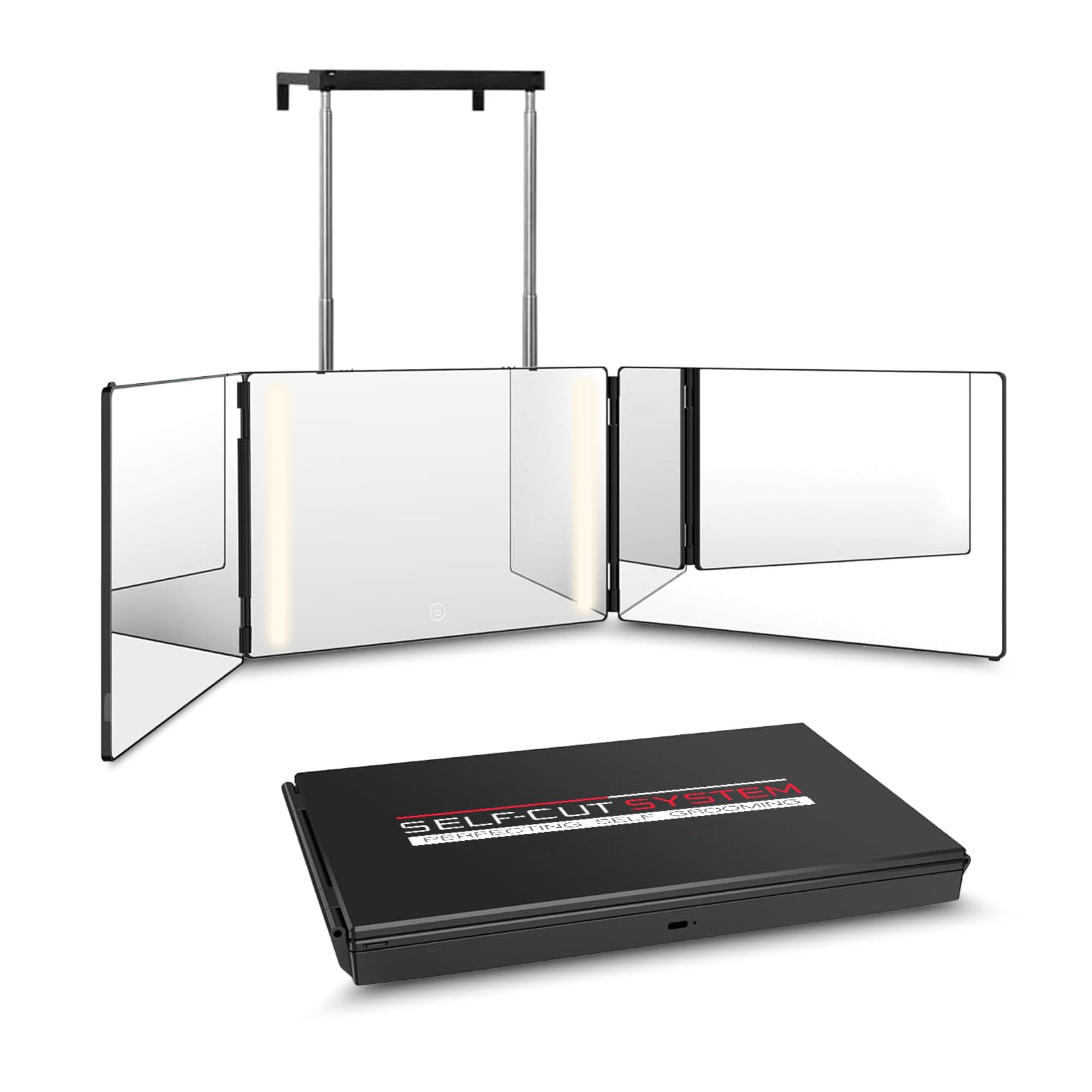 Self-Cut System Self-Cut System - 3 Way Mirror with Lights - Three Way Mirror for Self Hair Cutting - Over The Door Mirror - Trifold Mirror - 360 Mirror - Barber Mirror - Self Haircut Mirror (Travel 3.0 LED)