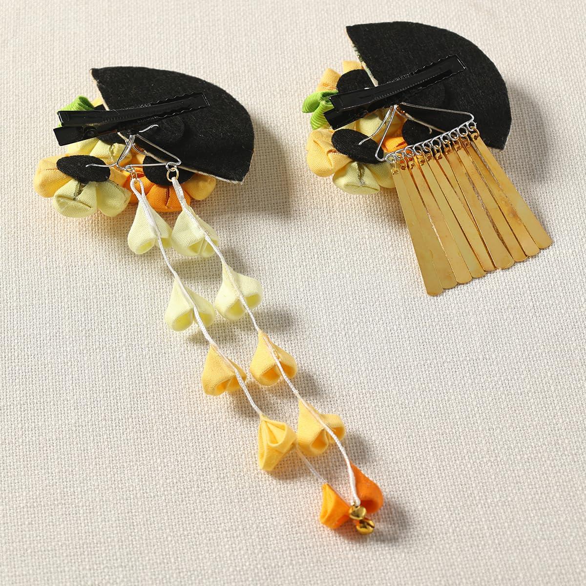 CAMDOM 2Pcs Womens Japanese Kimono Flower Hair Clips Tassel Hair Hairpins Traditional Kanzashi Hair Accessories Set