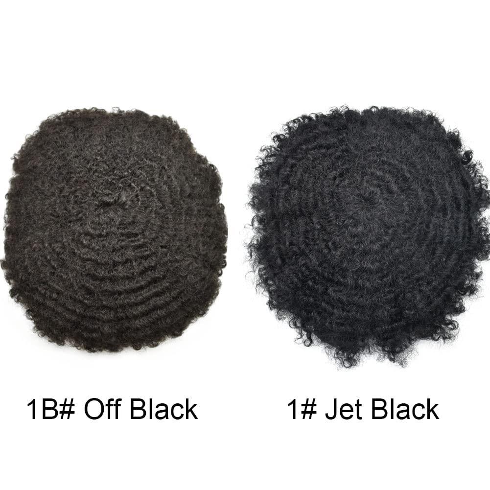 Curve Hair Afro Toupee for Men Afro Curl Hair Pieces for Black Mens Human Hair Replacement System 8x10\" Full Lace Hair Units Jet Black 12mm Mens Waves