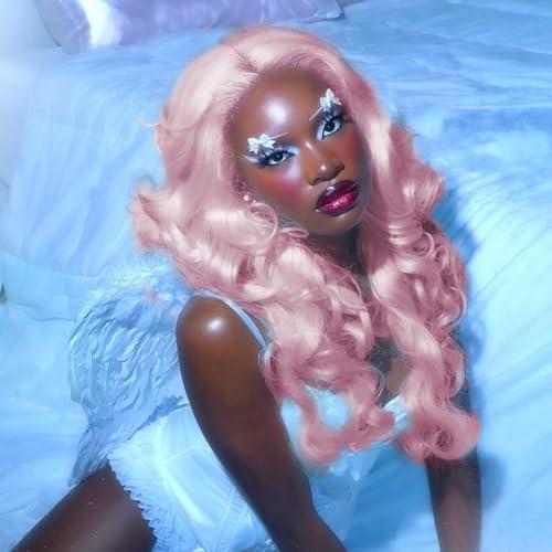 MITIMES MITIMES Pink Wigs Glueless HD Lace Front Wigs Pre Plucked Synthetic Body Wave Wear And Go Lace Front Wig For Cosplay Party Light Pink Wig With Natural Hairline For Fashion Women
