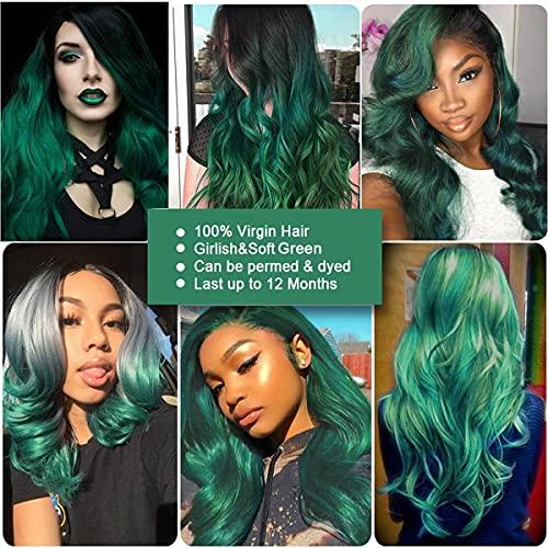 SEXAY SEXAY Hair 1b/Green 10A Brazilian Ombre Body Wave Weave Virgin Hair 3 Bundles 100% Human Hair Bundles, Green Remy Hair Extensions T1b/Green Color (18 20 22)