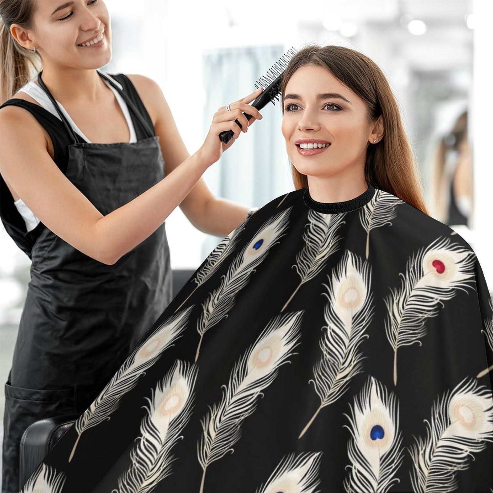 LJFABKY Peacock Feathers Professional Hair Cutting Cape Salon Barber Apron with Adjustable Snap Closure