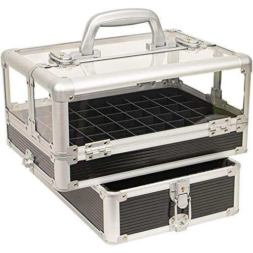 JC Beauty JC Beauty 7 in 1 Professional Interchangeable Rolling Makeup Nail Tech Train Case Travel Storage Clear Acrylic, Black Stripe