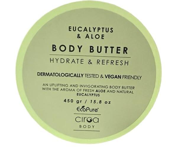 Ciroa Ciroa, Eucalyptus & aloe Body Butter, Hydrate & Refresh, Dermatologically Tested & Vegan Friendly, 15.8 oz / 450 gr