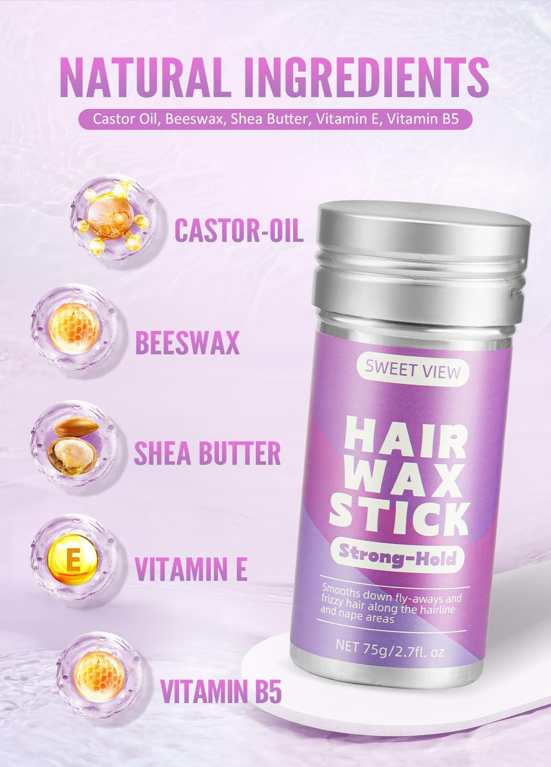 SWEET VIEW SWEET VIEW 2PCS Hair Wax Stick, Flexible Hold Fly Away Hair Tamer, Slick Back Hair Gel/Cream for Sleek Ponytail, Smooth Flyaways & Frizz, Hair Styling Accessorie Pomade Balm for Toddler, Kid