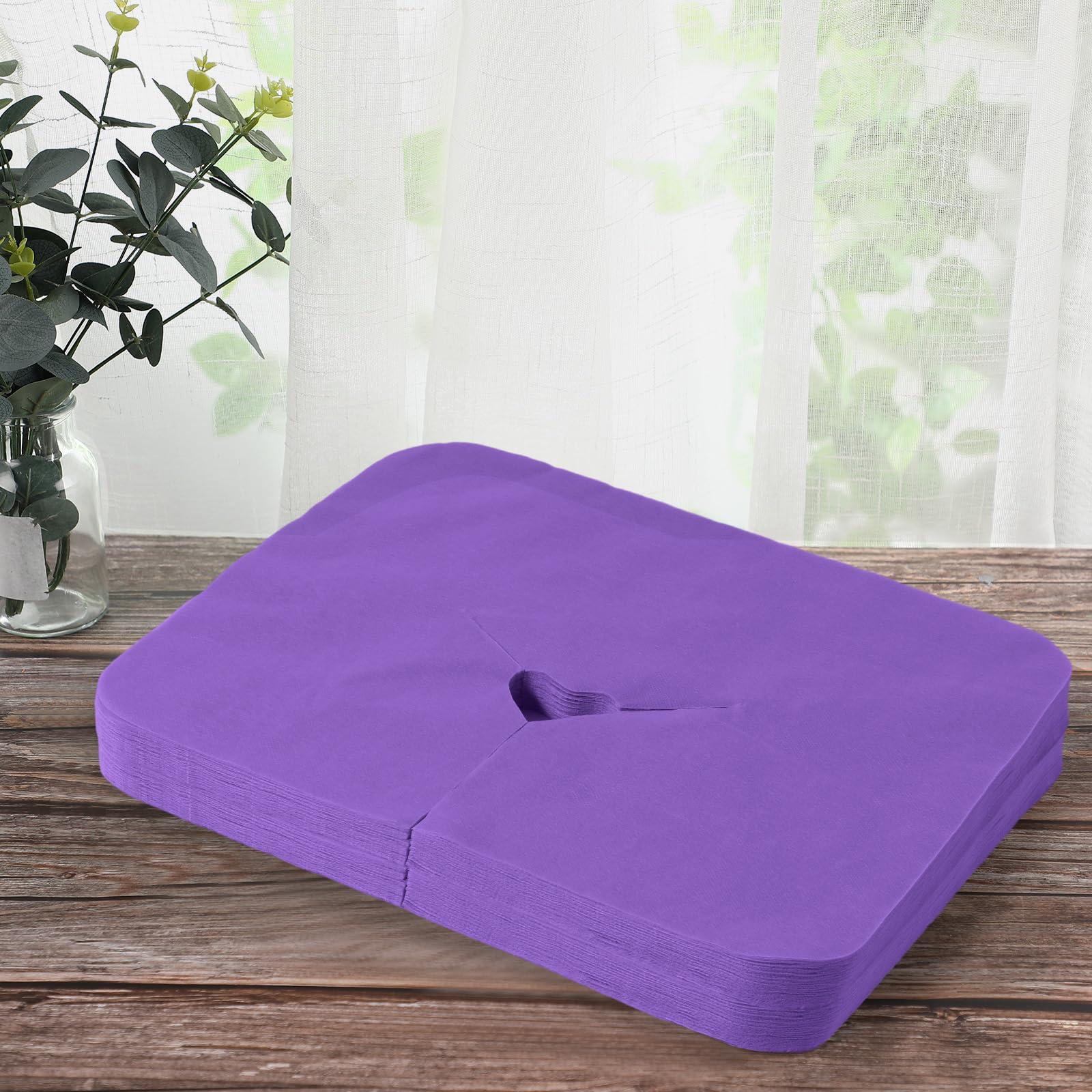 Tatuo 100 Pieces Disposable Face Cradle Covers Massage Headrest Covers for Massage Tables and Massage Chairs Beauty Spa Salon Bed, 12 x 15.5 Inches (Purple)
